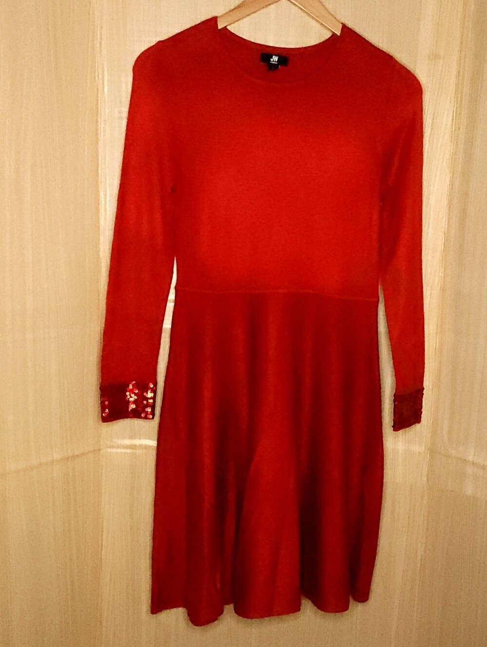 JW Jason WU women’s red long sleeve sweater dress sequin cuffs medium